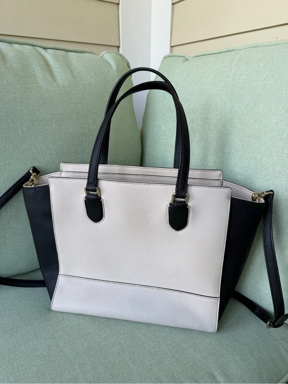 kate spade Two-Tone Cream and Black Saffiano Satchel